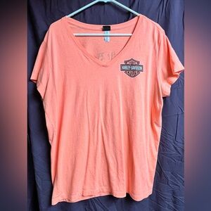 Harley-Davidson Women's Coral Peach V-Neck Short Sleeve Tee
